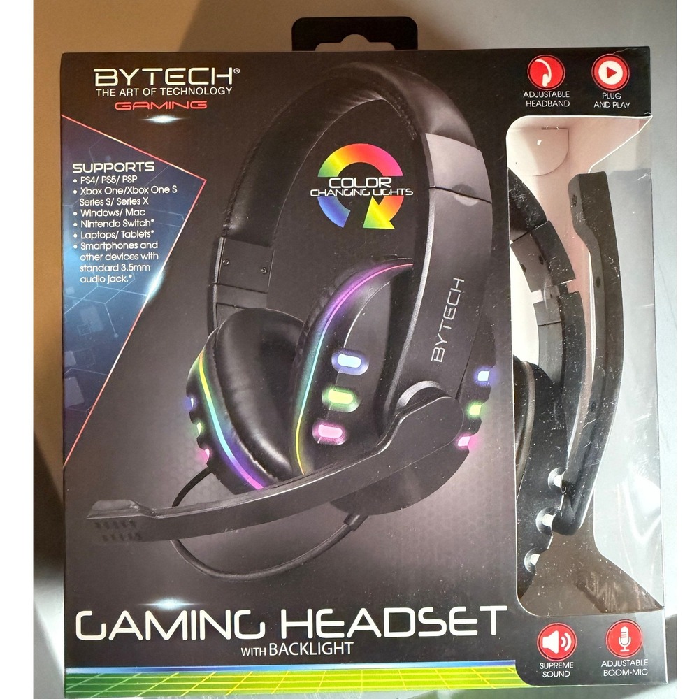 Bytech Wired Gaming Headset with RGB LED Backlight Mic Black 0573 - Picture 4 of 7